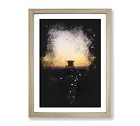 Lifeguard Station On Huntington Beach Paint Splash Modern Framed Print | A4 Oak Framed Wall Art | Ready to Hang | Modern Beach Picture | Living Room Bedroom Lounge Office