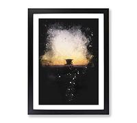 Lifeguard Station On Huntington Beach Paint Splash Modern Framed Wall Art Print, Ready to Hang Picture for Living Room Bedroom Home Office Décor, Black A4 (34 x 25 cm)