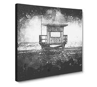 Lifeguard Station Upon the Beach Paint Splash Canvas Print | Gallery Wrapped 30mm Frame Wall Art | 14x14 inches | Ready to Hang | Coastal Seascape Picture | Living Room Bedroom Lounge Office