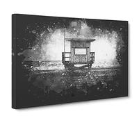 Lifeguard Station Upon the Beach Paint Splash Canvas Print | Gallery Wrapped 30mm Frame Wall Art | 30x20 inches | Ready to Hang | Coastal Seascape Picture | Living Room Bedroom Lounge Office