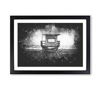 Lifeguard Station Upon The Beach Paint Splash Framed Print | A2 Black Framed Wall Art | Ready to Hang | Modern Beach Picture | Living Room Bedroom Lounge Office