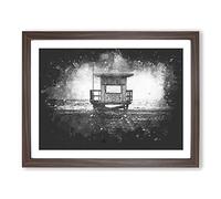 Lifeguard Station Upon The Beach Paint Splash Modern Art Framed Print | A4 Walnut Framed Wall Art | Ready to Hang | Modern Beach Picture | Living Room Bedroom Lounge Office