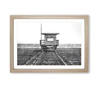 Lifeguard Station Upon The Beach Painting Framed Print | A2 Oak Framed Wall Art | Ready to Hang | Modern Beach Picture | Living Room Bedroom Lounge Office