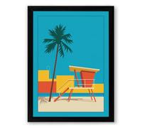 Lifeguard Tower by the Shore Coastal Framed Wall Art Print A1 (84.1×59.4cm) Black, Wall Decor for Living Room, Bedroom, Office & Home, Ready to Hang, Art Gift