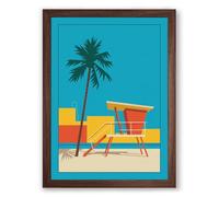 Lifeguard Tower by the Shore Coastal Framed Wall Art Print A1 (84.1×59.4cm) Walnut, Wall Decor for Living Room, Bedroom, Office & Home, Ready to Hang, Art Gift