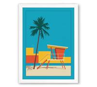 Lifeguard Tower by the Shore Coastal Framed Wall Art Print A1 (84.1×59.4cm) White, Wall Decor for Living Room, Bedroom, Office & Home, Ready to Hang, Art Gift