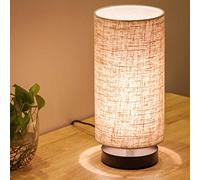 lifeholder Table Lamp, Bedside Nightstand Lamp, Simple Desk Lamp, Fabric Wooden Table Lamp for Bedroom Living Room Office Study, Cylinder Black Base