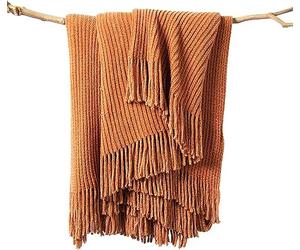 lifein Throw Blanket for Couch-Soft Boho Bed Throw Blankets,Cozy Orange Chenille Knitted Throw,Small Knit Farmhouse Lightweight Blanket&Throw for Summer,Woman,Chair,Sofa,Home Decor(Rust Orange,50*60")