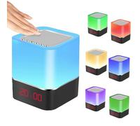 LIFEJXWEN Bedside Lamp with Alarm Clock Bluetooth Speaker, Touch Control Night Light with Dimmable Warm Light & 7 Color Changing RGB LED Table Lamp P3 Music Player for Girl & Boy, Bedroom, Camping