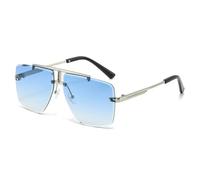 LIFEKA Vintage Double Bridge Frameless Sunglasses Women Men Oversized Gradient Lens Sun Glasses Men's Shades Street Shooting Eyewear(Silver-Gradient Blue)