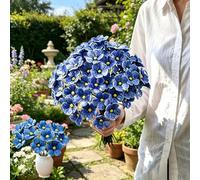 Lifelike Blue Glazed Everlasting Ceramic Floral Decoration, Ceramic Flower Stems Set, Handmade Bee Blossoms Ceramics Flowers Bouquet, Never Wilts, Always Elegant, for Garten, Shelve, Table(A,10pc)