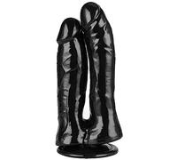 Lifelike Lover Luxe Double Ended Realistic Dildo - Huge Silicone Dildo with Strong Suction Cup - Black