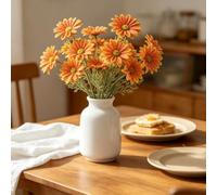 Lifelike Silk Chrysanthemum Daisy Fake Flowers for Home Decoration Table Arrangement Event Backdrop Soft Petals Robust Color 64cm Floral Display(Orange)