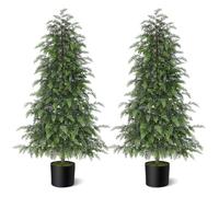 Lifelike Touch Artificial Cedar Christmas Trees for Front Porch (2Set 4FT) | Fake Christmas Trees, Faux Cedar Pine Potted Plants, UV Resistant, for Front Door Garden Outdoor Farmhouse Home Decoration