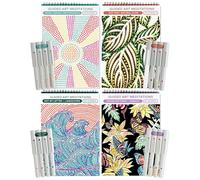 Lifelines FlowArt Activity Pad, 4-Pack - Guided Art Meditations with Markers - Color by Number/Letter, Dot Art and More Coloring Books for Teens, Adults & Seniors
