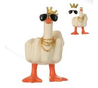 Lifelisa Middle Finger Gift, Middle Finger Duck Statue, for Office Decor Desk Decor Home Decor, Novelty Finger Duck Sculptures with Sunglasses Necklace, Duck You Cool Fun Gag Gift (Beige)