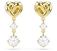 Lifelong drop earrings, Round cut, Heart, White, Gold-tone plated