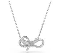 Lifelong pendant, Pavé, Bow, White, Rhodium plated
