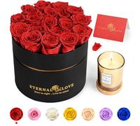 LIFELUM Forever Roses with Candle in a Box,Flowers for Delivery Prime Today, Red Preserved Roses Bouquet, Birthday Gifts for Wife (Blue)