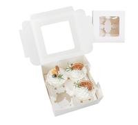 Lifemaison 25-Pack 4-Hole Cupcake Boxes, Clear Window, Lock Corners, Minimalist Style, Cupcake Box