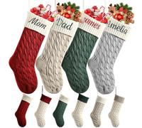 Lifemaison Personalised Family Christmas Stockings Custom Embroidered,18in Large Knitted Xmas Stockings for Fireplace Hanging,Family Christmas Stockings with Embroidered Name for Home Decor,5 Pack-A