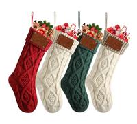 Lifemaison Personalised Family Christmas Stockings with Leather Nameplate,18in Large Knitted Xmas Stockings for Kids,Custom Name Christmas Stockings for Home Decor Fireplace Hanging Ornament,5 Packs-H