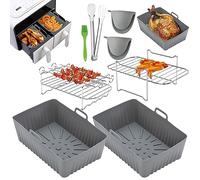 Lifemaison Silicone Air Fryer Liner, 8PCS Accessories, Reusable Silicone Pot for Tower Vortx T17100 Vizion Dual, Microwave Basket, Grey