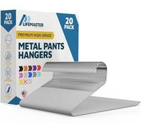 LifeMaster 20 Pcs. Heavy Duty Metal Slack Non-Slip Pants Hangers - Space Saving, Open-Ended Design for Jeans, Slacks, Blankets, Tablecloths - Closet Organizer with Rubber Cover (White)