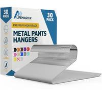 LifeMaster 30-Pack White Non-Slip Metal Hangers - Heavy Duty & Space Saving for Pants, Jeans, Blankets, Tablecloths - Closet Organization Solution with Open-Ended Sleek Design and Maximum