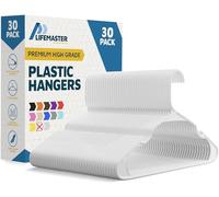 LifeMaster 30-Pack White Plastic Hangers - Lightweight & Durable Coat Hangers with Shoulder Grooves for Slip Dresses and Bras - Space-Saving Laundry Hangers