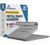 LifeMaster 30-Piece Metal Slack Non-Slip Pants Hanger Set - Heavy Duty, Space-Saving Design for Pants, Jeans, Blankets, Tablecloths - Organize Your Closet with Non-Slip Hangers