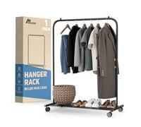 Lifemaster Alloy Steel Clothes Rack - Pack of 1 Versatile, Ample Storage Space, Simple Assembly, Hanging Garment and Clothes Rolling Rack with Wheels - Black