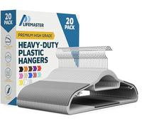 Lifemaster Durable Non-Slip Clothes Hangers - Premium Set of 20 Sturdy Gray Plastic with Smooth 360° Swivel Hooks & Built-in Accessories Hang Coats Jackets and Expensive Garments Stress Free Hanging
