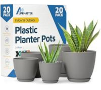Lifemaster Planter Pots with Drainage Holes - Lightweight, Durable & Space-Saving Pots for Indoor and Outdoor - Versatile Functionality, Simple Modern Design, Set of 20 Plastic Planter Pots - Gray