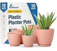 Lifemaster Planter Pots with Drainage Holes - Lightweight, Durable & Space-Saving Pots for Indoor and Outdoor - Versatile Functionality, Simple Modern Design, Set of 10 Plastic Planter Pots Pink