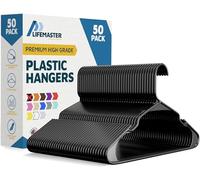 Lifemaster Plastic Clothes Hanger Set - 50 Pieces Versatile, Lightweight, Space-Saving, Non-Slip, Slim Designed, Dry and Wet Clothes Hanger Set - Black