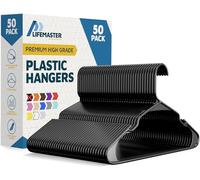 Lifemaster Plastic Clothes Hanger Set - 50 Pieces Versatile, Lightweight, Space-Saving, Non-Slip, Slim Designed, Dry and Wet Clothes Hanger Set - Black