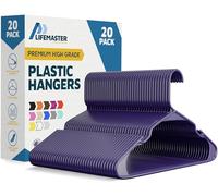 Lifemaster Plastic Clothes Hangers - Heavy Duty Hanger Set, for Organizing Clothes, Dresses, and Coat, Holds Up to 5 lbs, Space-Saving Hangers with Non-Slip Shoulder Grooves, Pack of 20, Purple