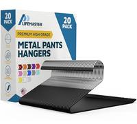 Lifemaster Prestige Steel Metal Non-Slip Pants Hangers with Rubber Coating - A 20 Set of Sturdy Open-Ended Black Hangers for Organized Hanging of Pants, Jeans, Slacks, and Other Bottoms