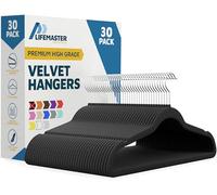 Lifemaster Velvet Non-Slip Plastic Hanger Set - 30 Pieces Non-Slip Clothes Hanger Set with 360° Swivel Hook, Space-Saving, Sleek Design, Smooth Velvet Finish, Lightweight Construction - Black