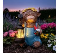 lifemet Solar Highland Cow Garden Ornament, Sitting Statue with Lantern