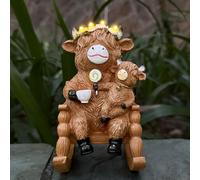lifemet Solar Highland Cow Garden Statue, Cute Figurine with Solar Lights