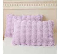 LIFEREVO 2 Pack Faux Rabbit Fur Pillow Cases, Luxury Soft Plush Shaggy Bubble Light Purple Pillowcases Standard Size with Zipper, Ivory Furry Long Pillow Shams Bedroom Living Room 50x75 cm, Lavender