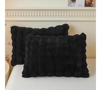 LIFEREVO 2 Pack Fluffy Faux Rabbit Fur Pillow Cases, Luxury Plush Shaggy Bubble Pillowcases Standard Size with Zipper Closure, Furry Fuzzy Long Pillow Shams for Bedroom Living Room 50x75 cm, Black