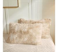 LIFEREVO 2 Pack Shaggy Plush Faux Fur Pillow Shams,Decorative Throw Pillow Covers,Velvety Soft Marble Print Furry Cushion Case,Luxury Pillowcases with Zipper Closure(Tie Dye Light Beige,20"x36")
