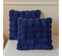 LIFEREVO 2 Pieces Fluffy Faux Rabbit Fur Cushion Covers 45x45cm, Luxury Plush Shaggy Bubble Square Throw Pillow Covers with Zipper, Home Decor Furry Pillow Shams for Bed Couch Sofa Chair, Navy Blue