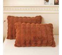 LIFEREVO 2 Pieces Fluffy Faux Rabbit Fur Pillow Cases, Luxury Soft Plush Shaggy Bubble Pillowcases Standard Size with Zipper, Furry Fuzzy Long Pillow Shams Adult Girls Kids Teens 20x26, Burnt Orange
