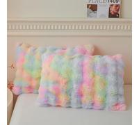 LIFEREVO 2 Pieces Fluffy Faux Rabbit Fur Pillow Cases, Soft Plush Shaggy Bubble Pillowcases Standard Size with Zipper, Furry Fuzzy Long Pillow Shams for Adult Girls Kids Teens 50x75 cm, Rainbow