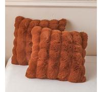 LIFEREVO 2 Pieces Fluffy Faux Rabbit Fur Throw Pillow Covers, Luxury Plush Shaggy 18x18 Bubble Cushion Covers with Zipper, Decorative Furry Fuzzy Pillow Shams for Bed Couch Sofa Chair, Burnt Orange