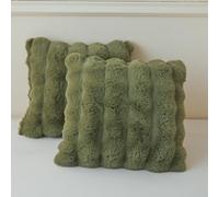 LIFEREVO 2 Pieces Fluffy Faux Rabbit Fur Throw Pillow Covers, Luxury Plush Shaggy 18x18 Bubble Cushion Covers with Zipper, Moss Decorative Furry Fuzzy Pillow Shams for Bed Couch Sofa Chair, Sage Green